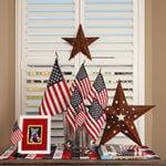 A display of the stars and stripes is a magnet in this room.
