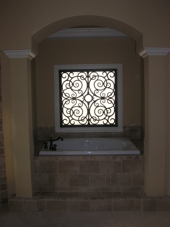 bathroom ornamental iron window