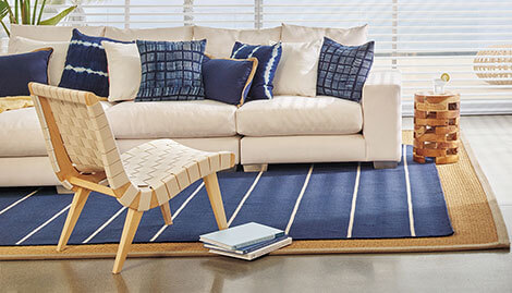 Royal blue pillow rug sofa