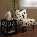 A black and white print adds whimsy to this chair.