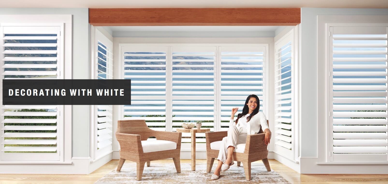 White Palm Beach™ Polysatin™ shutters and accents make this room feel bright, airy and cool.