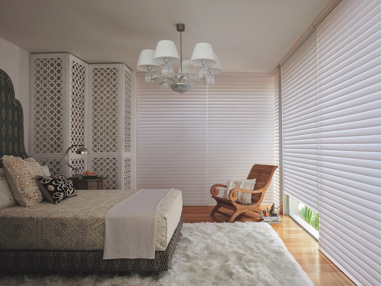 A variety of white textures and patterns add interest. Shown with Silhouette® window shadings.