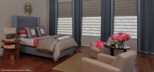 Vignette Modern Roman Shades with Duolite – Belfast Linen in bedroom