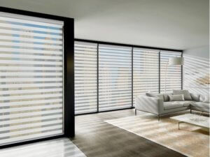 Decorating with Stripes - Designer Banded Shades, Custom Clutch Buckingham, Living Room
