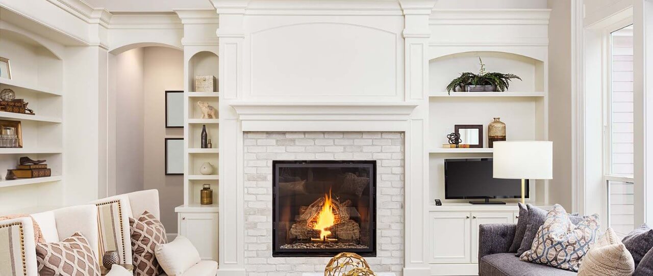 Fireplace with white brick