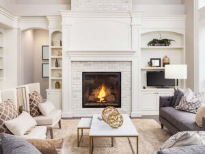 Fireplace with white brick